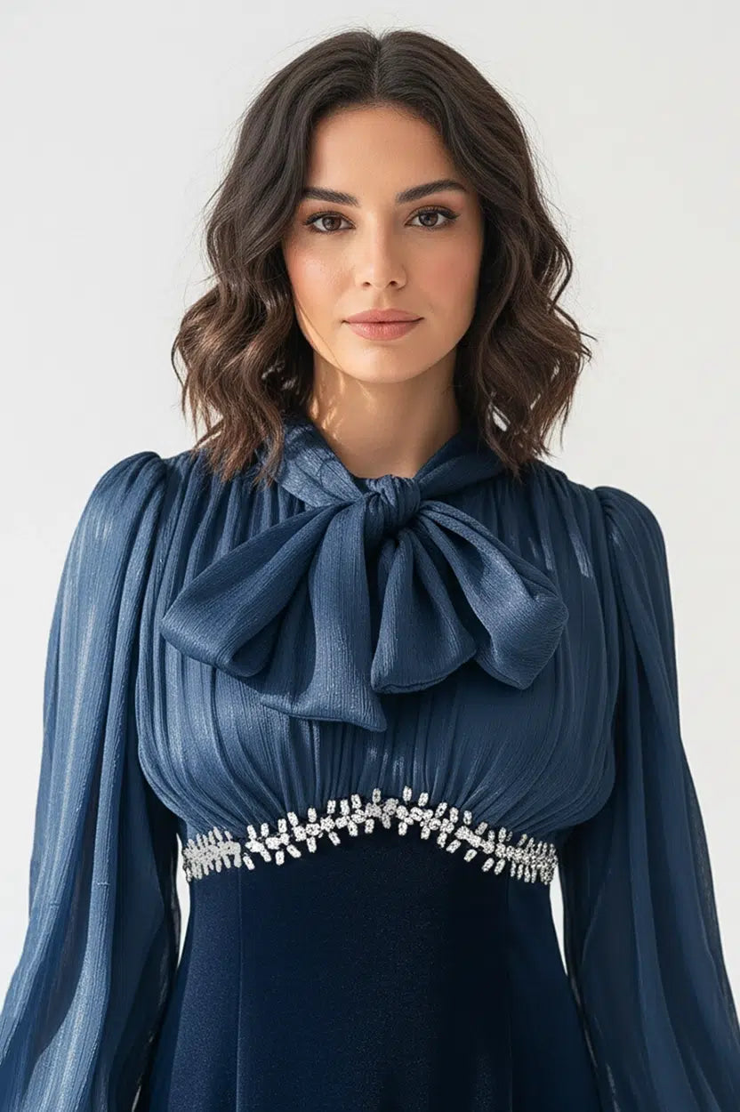 Beaded High Waist Velvet Dress