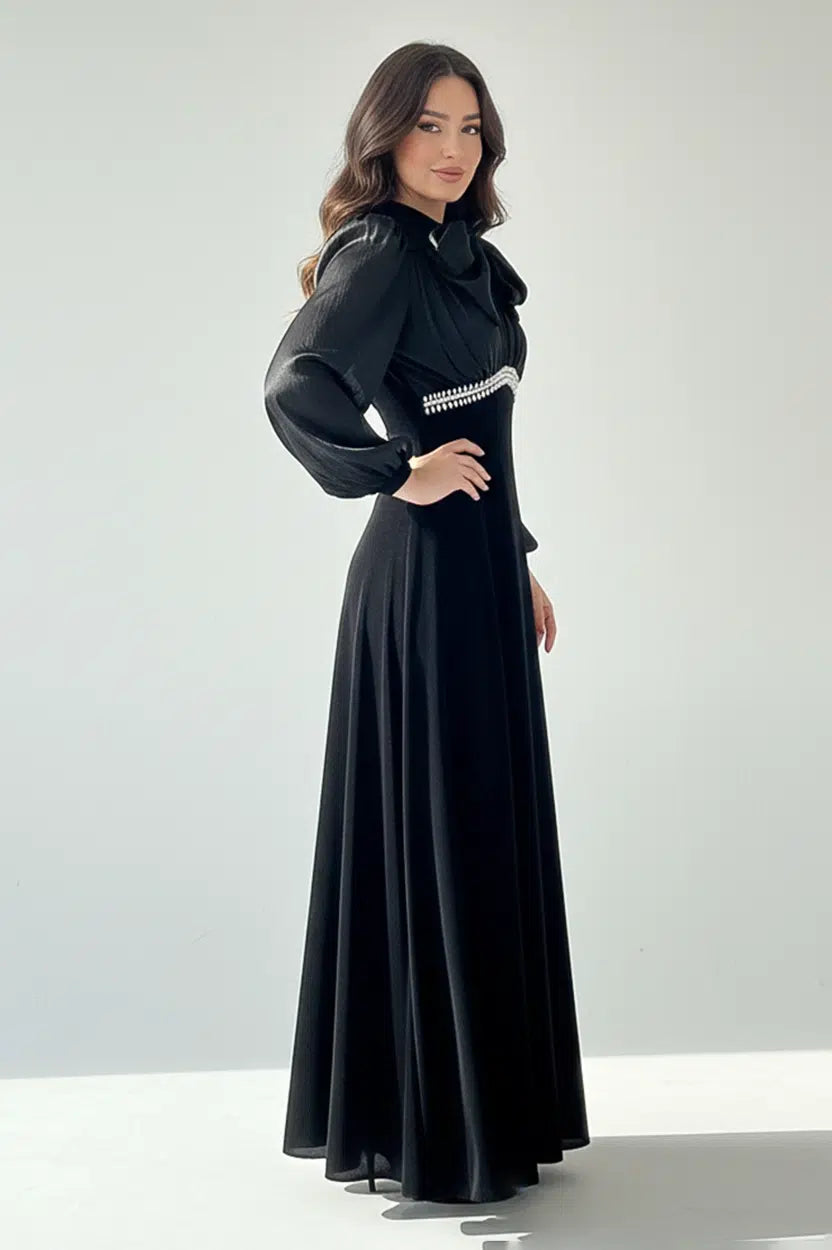 Beaded High Waist Velvet Dress