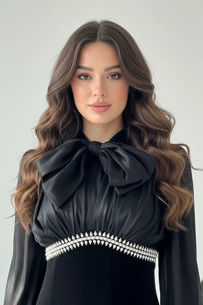 Beaded High Waist Velvet Dress