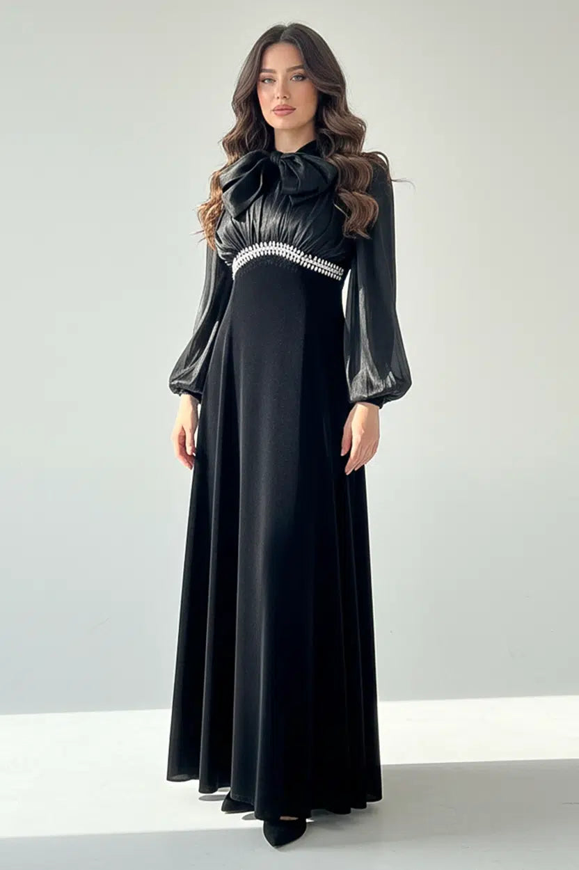 Beaded High Waist Velvet Dress