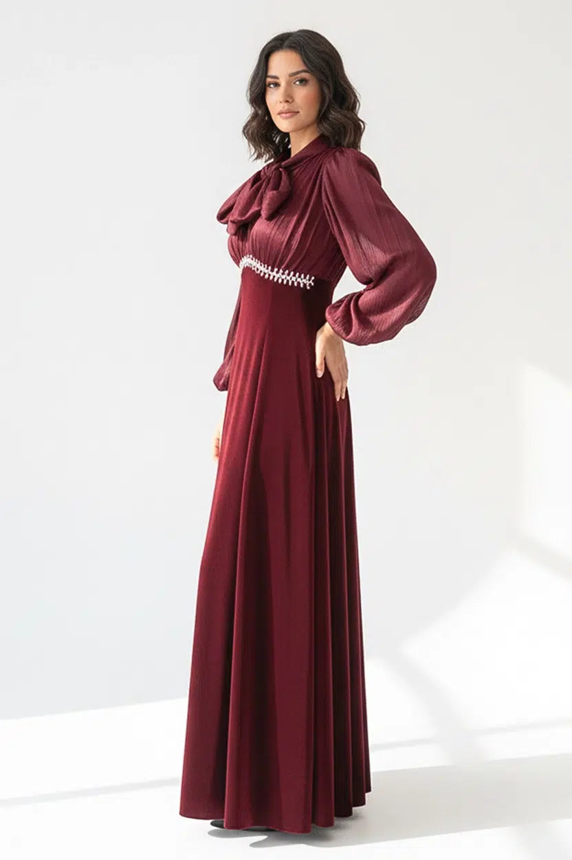 Beaded High Waist Velvet Dress