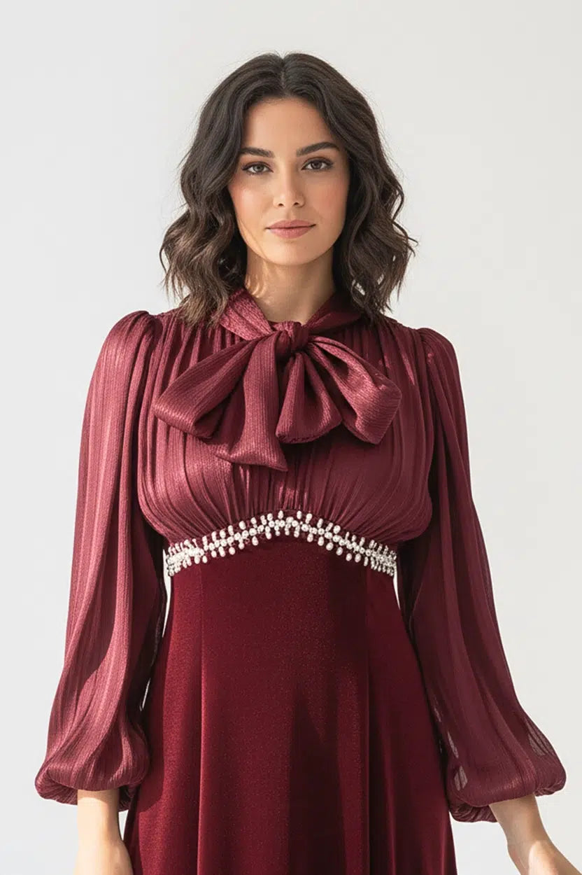 Beaded High Waist Velvet Dress