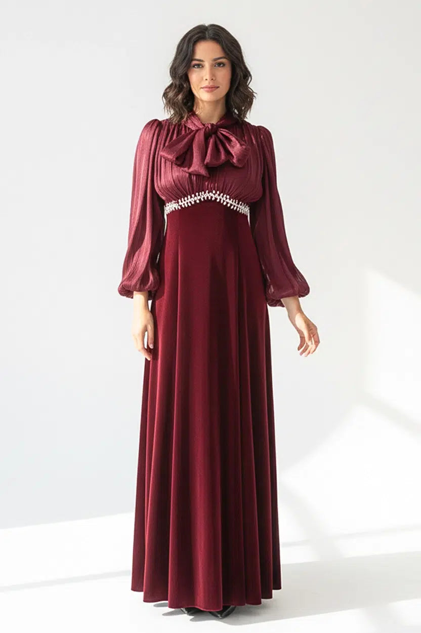 Beaded High Waist Velvet Dress