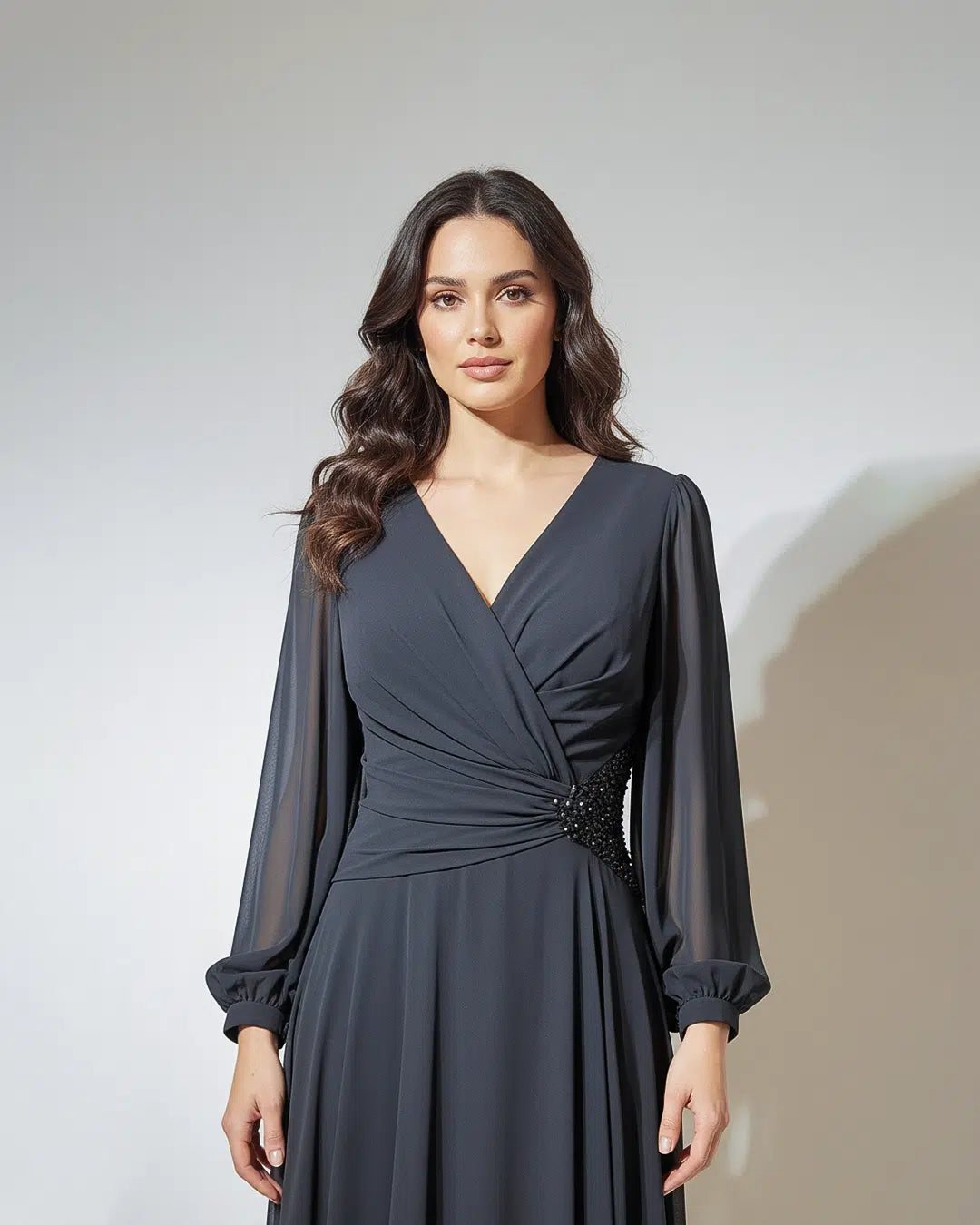 Beaded Waist Chiffon Dress