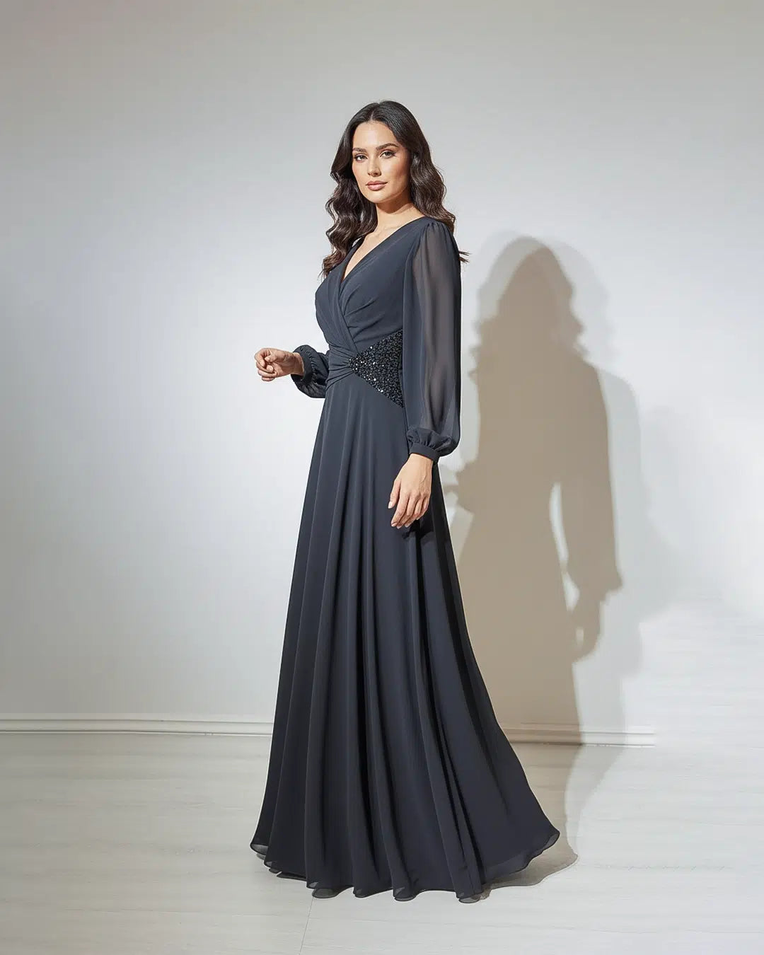 Beaded Waist Chiffon Dress