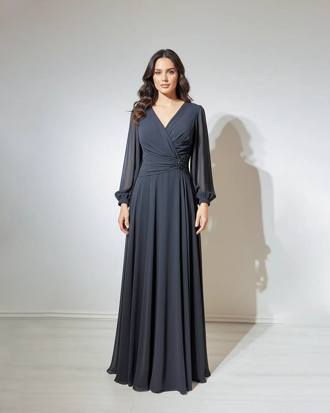 Beaded Waist Chiffon Dress