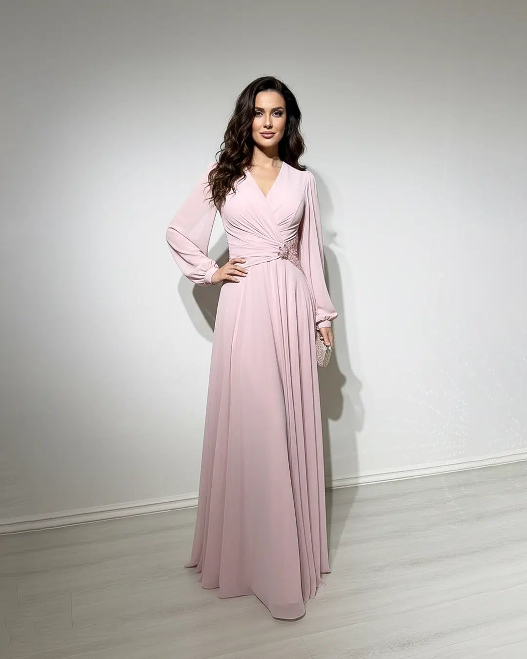 Beaded Waist Chiffon Dress