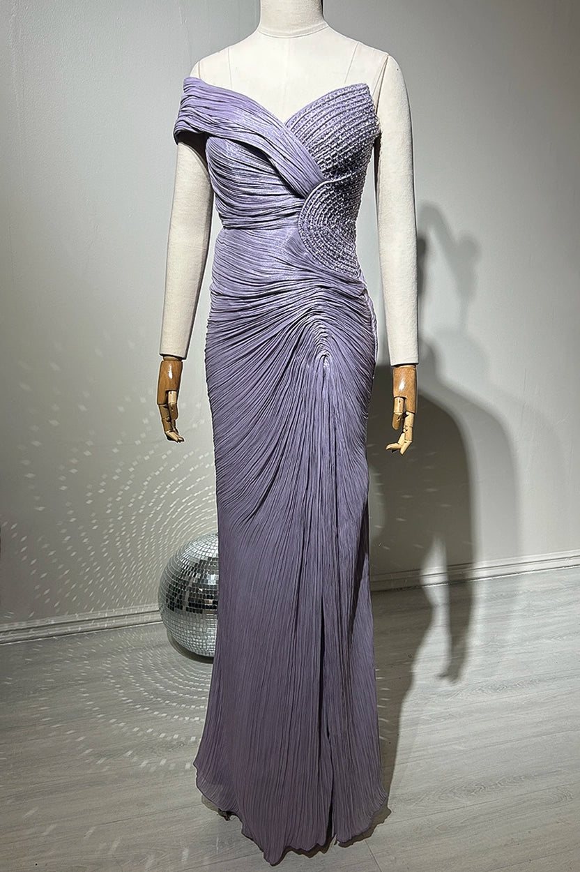 Beaded Bust Along Side Waist Organza Dress