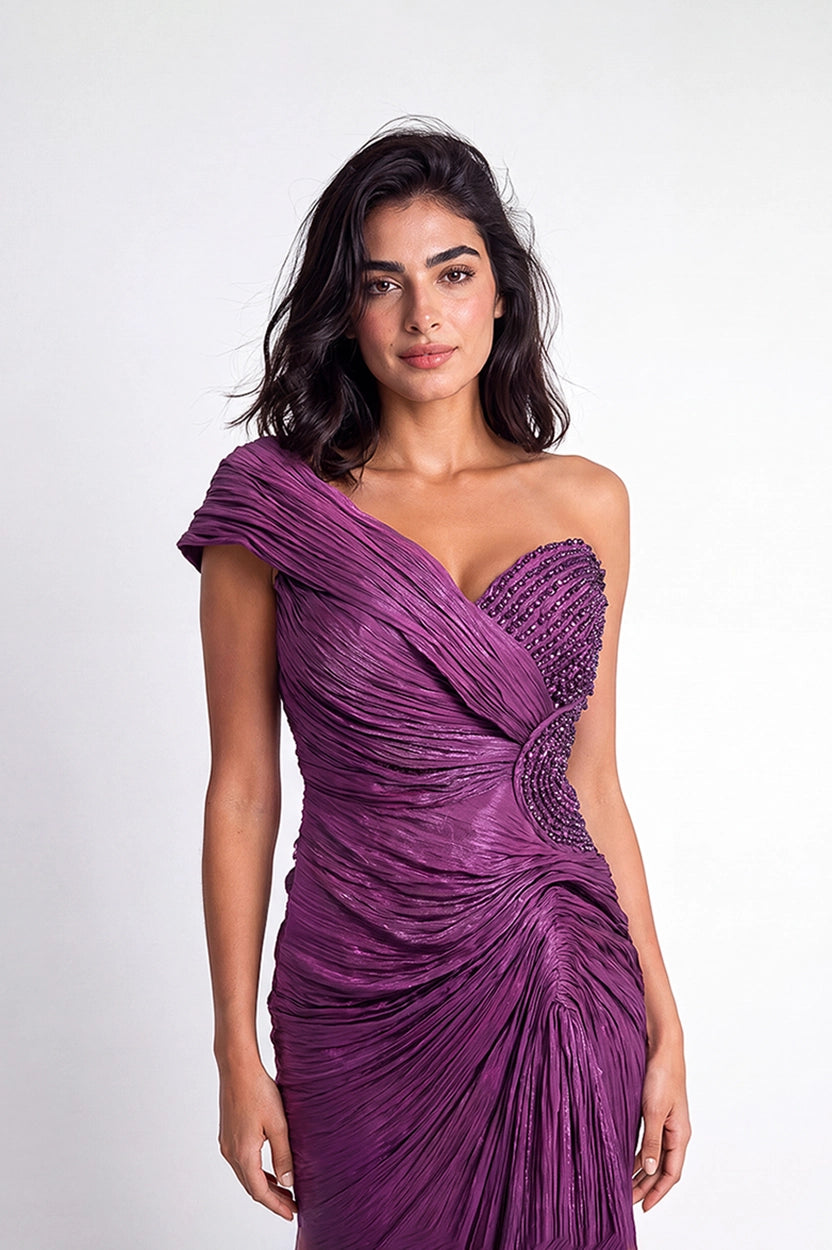 Beaded Bust Along Side Waist Organza Dress