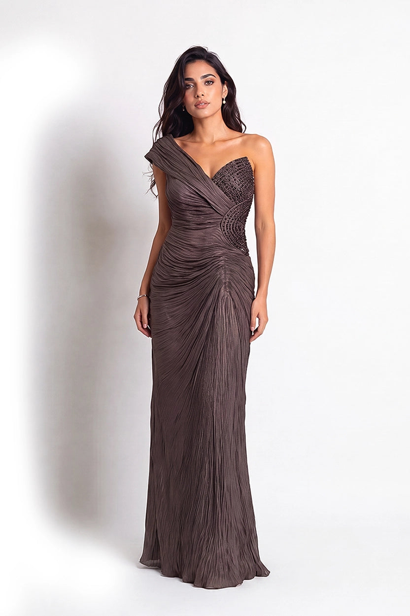 Beaded Bust Along Side Waist Organza Dress