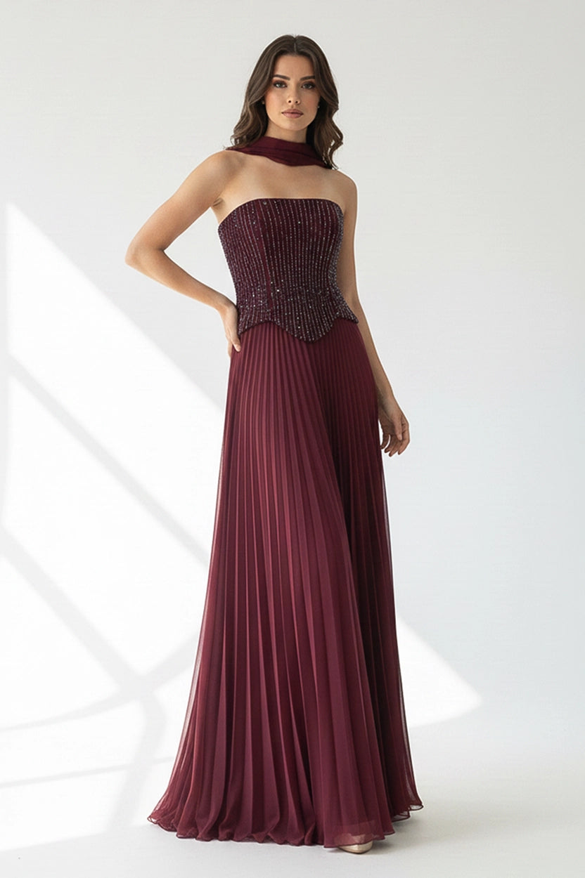 Beaded Bustline Corset Chiffon Dress