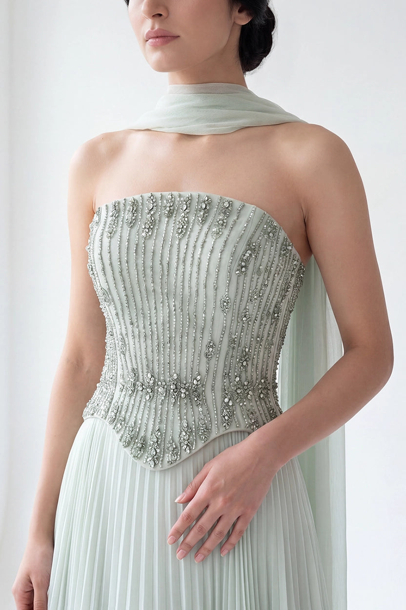 Beaded Bustline Corset Chiffon Dress