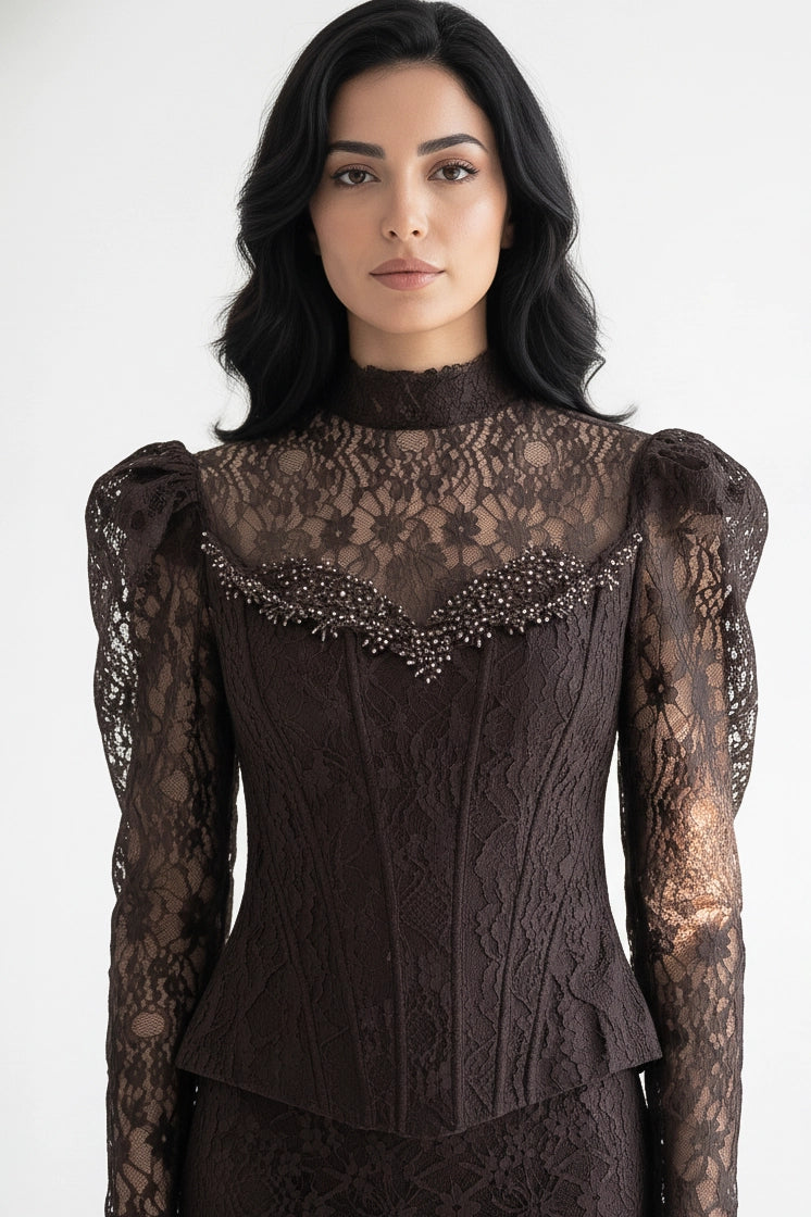 Beaded Bustline Corset Dantel Dress