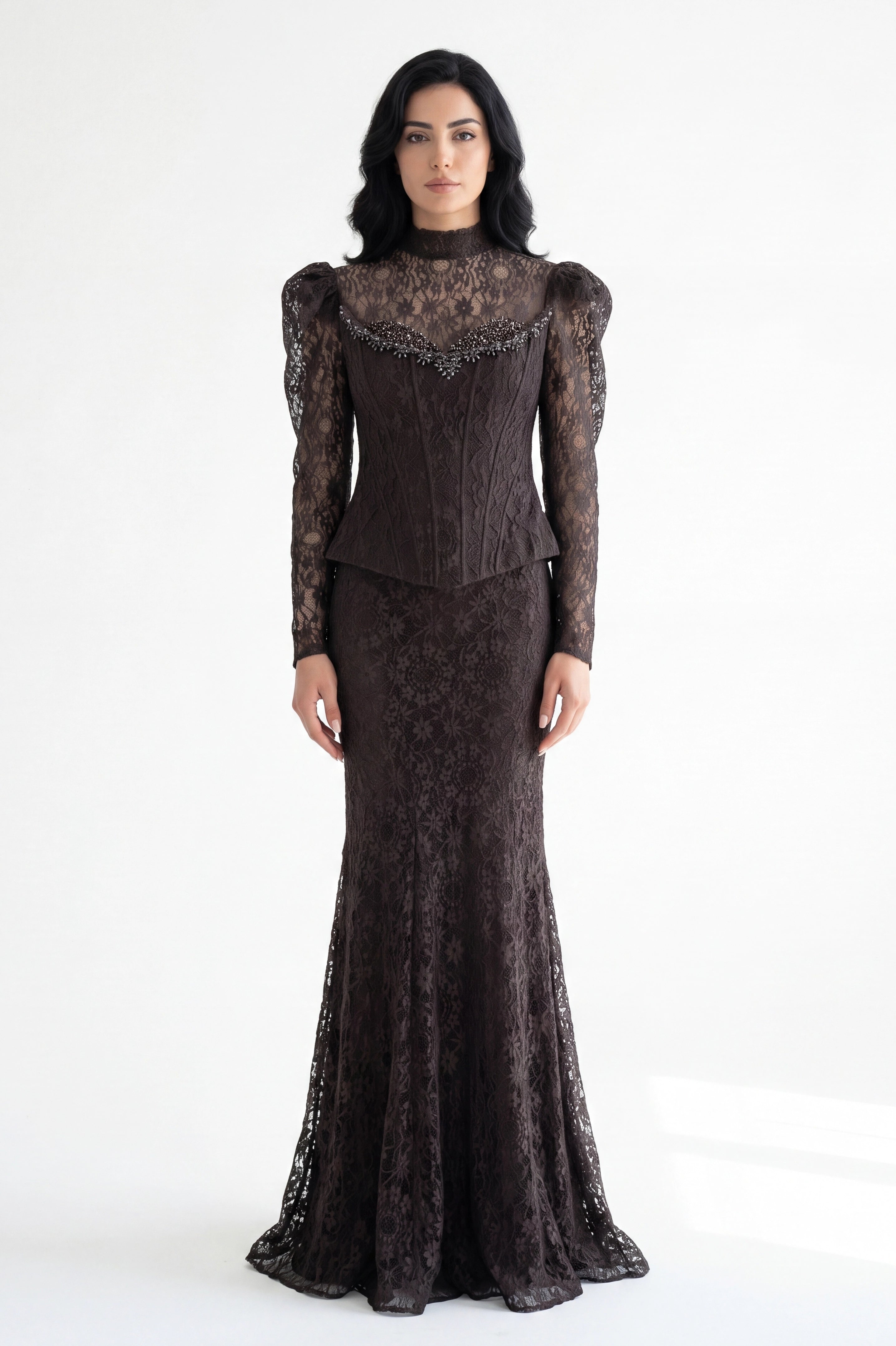 Beaded Bustline Corset Dantel Dress