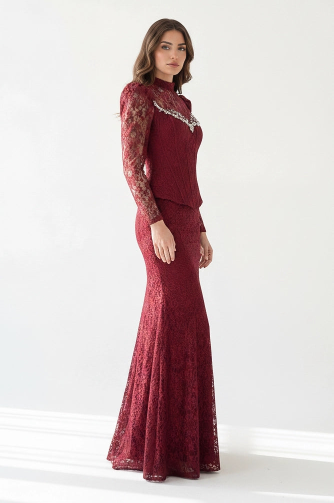 Beaded Bustline Corset Dantel Dress
