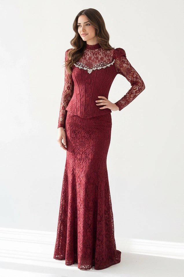 Beaded Bustline Corset Dantel Dress