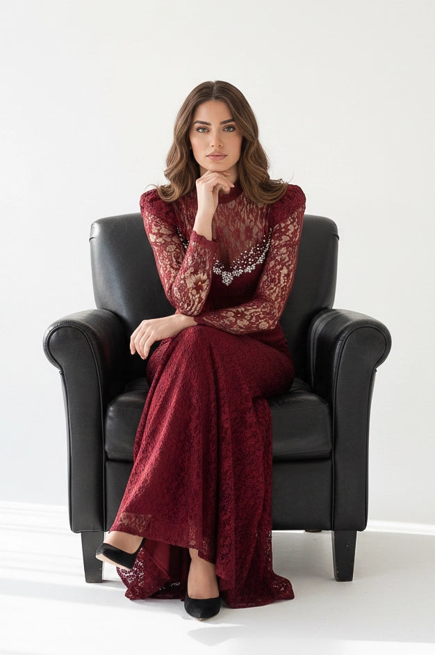 Beaded Bustline Corset Dantel Dress