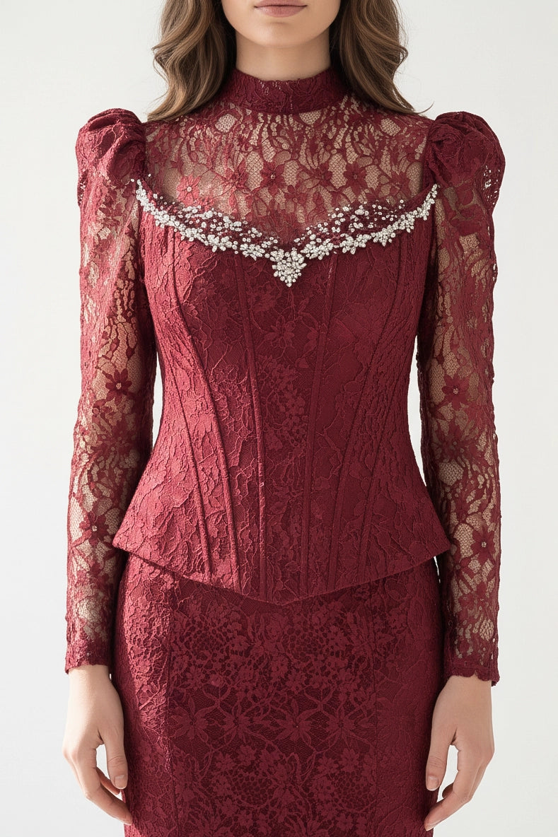 Beaded Bustline Corset Dantel Dress