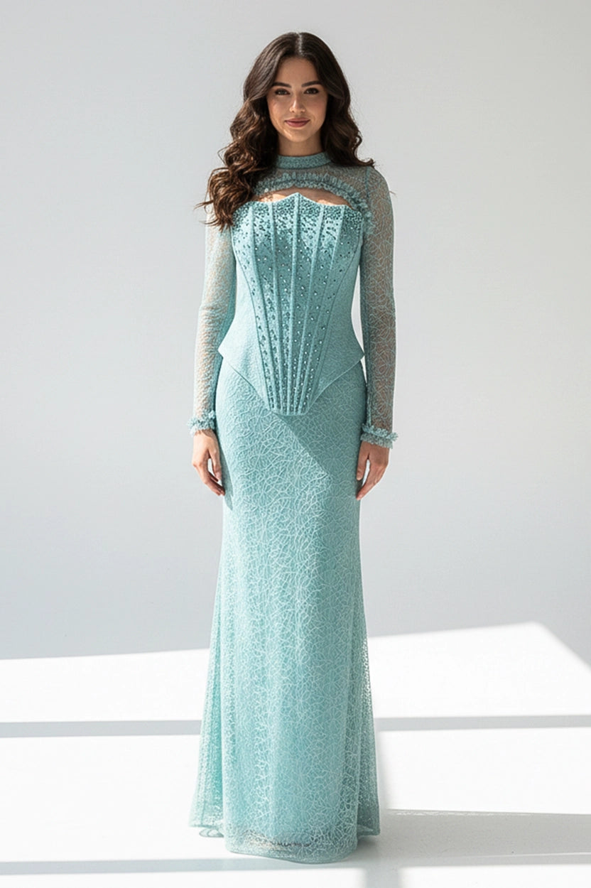 Beaded Corset Adorned Bolero Dantel Dress