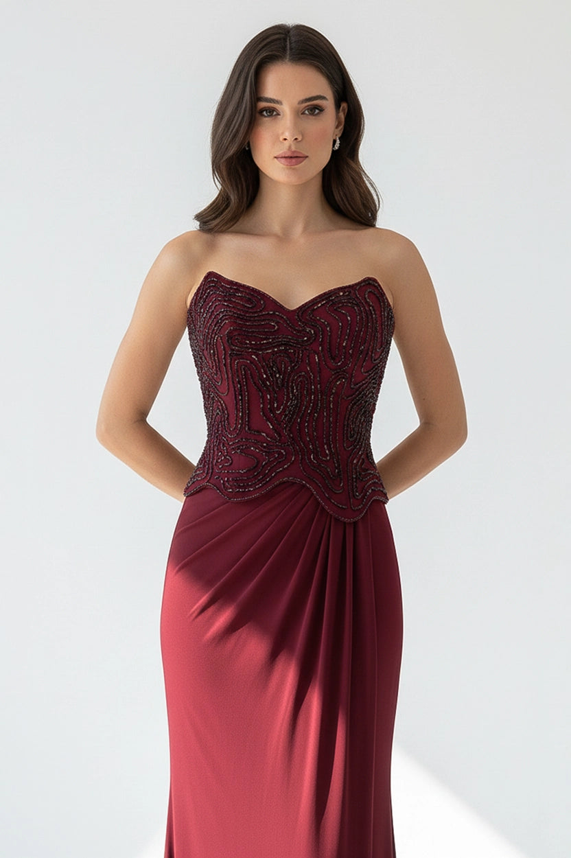 Beaded Corset Pleated Waist Jersey Dress