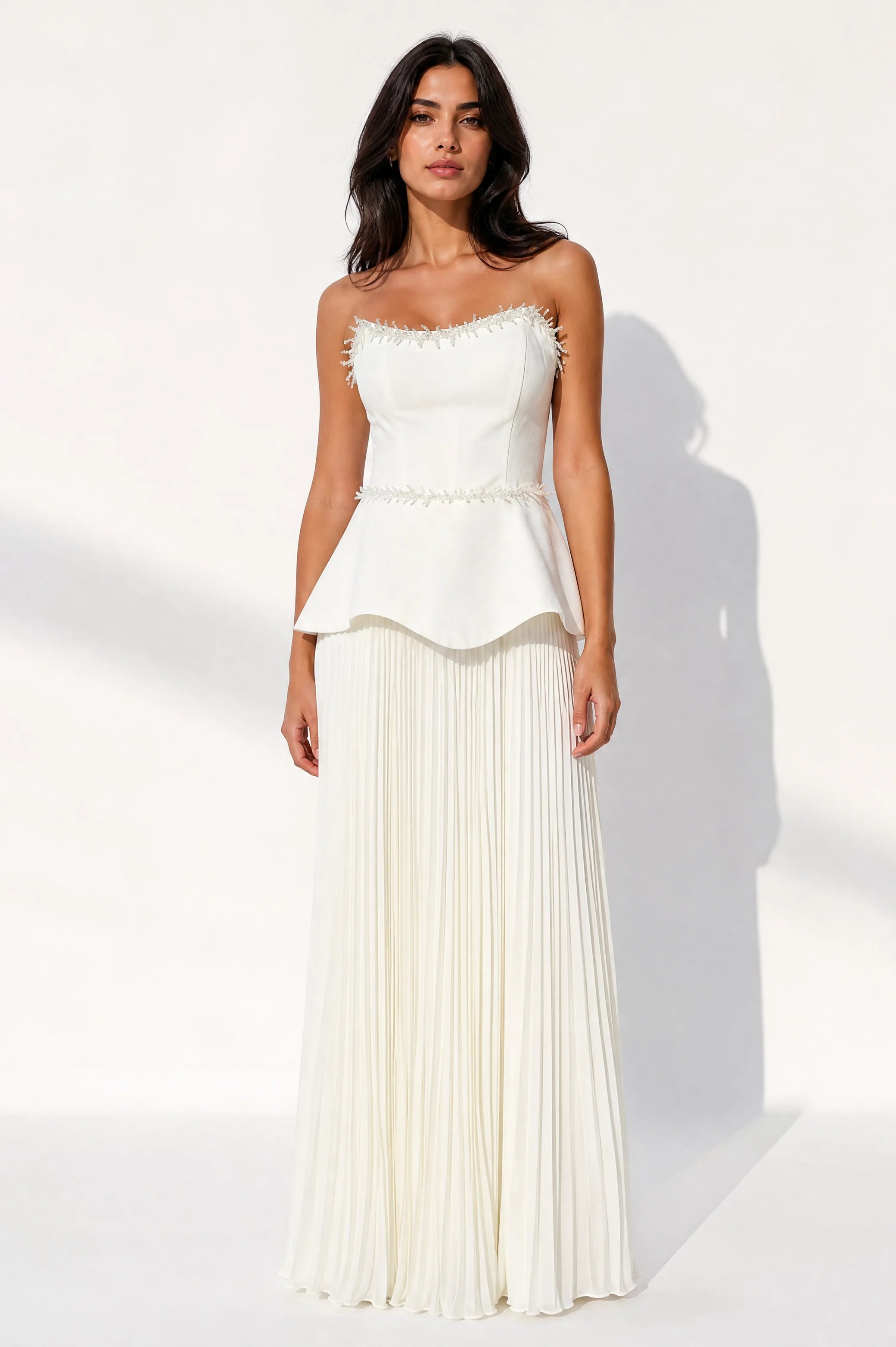 Beaded Details Plisse Chiffon Dress