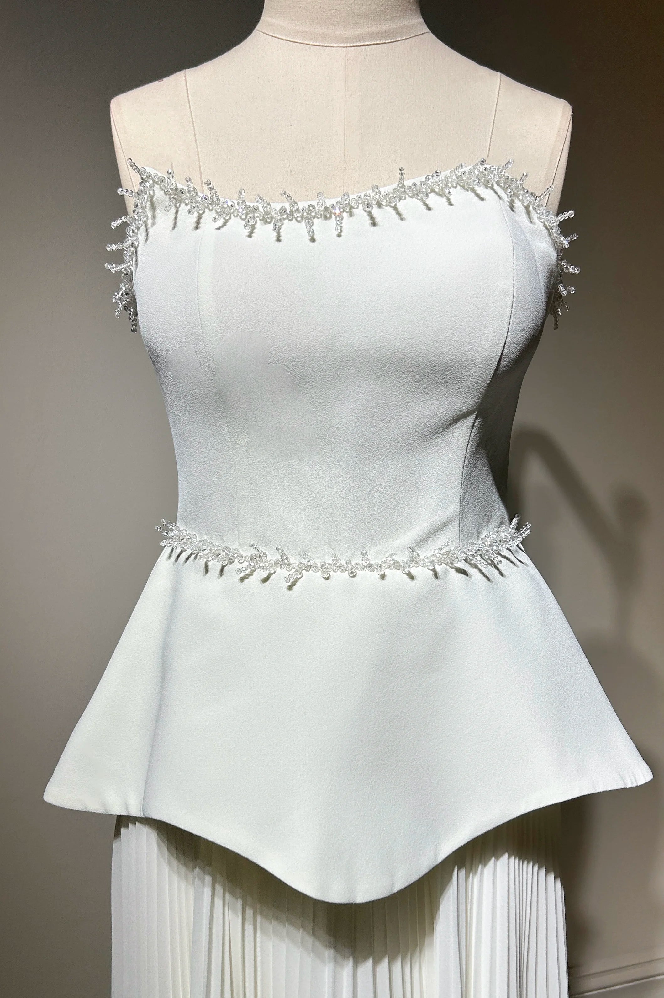 Beaded Details Plisse Chiffon Dress