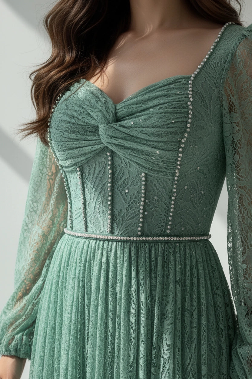 Beaded Infinity Bust Dantel Dress