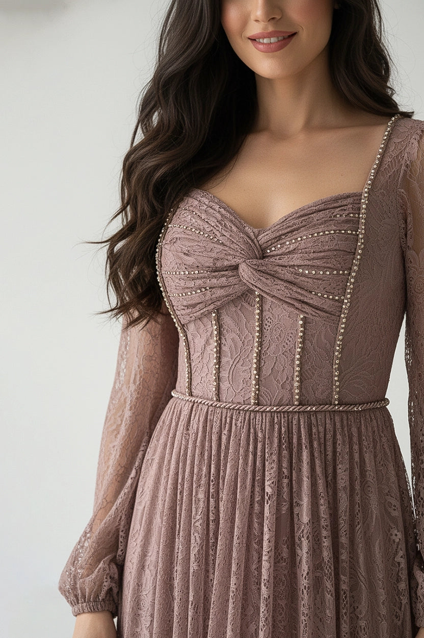 Beaded Infinity Bust Dantel Dress