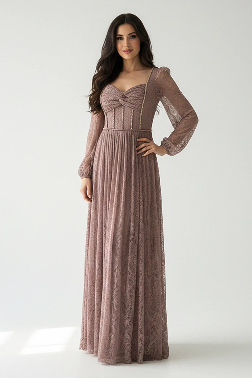 Beaded Infinity Bust Dantel Dress