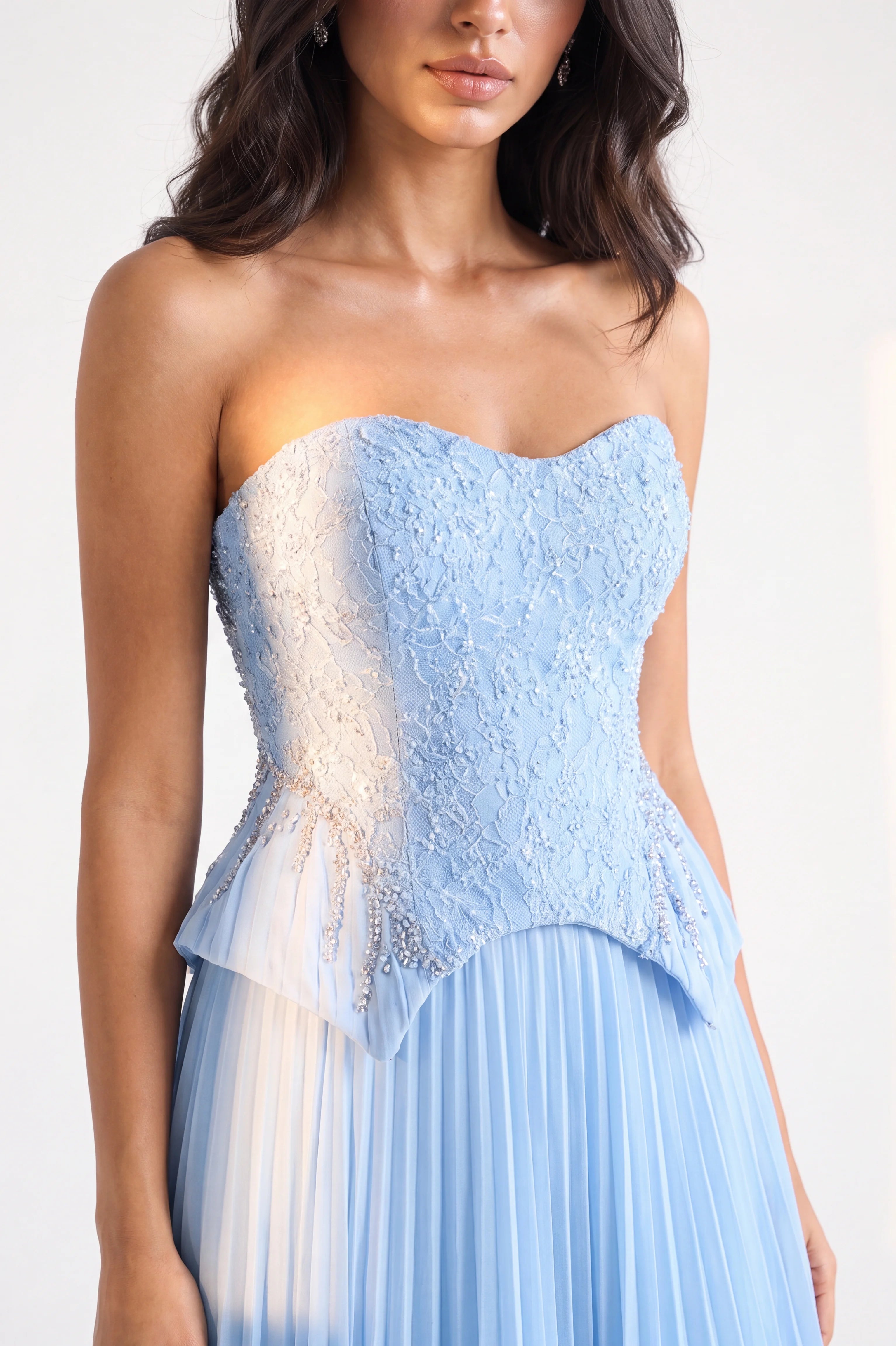 Beaded Lace Corset Plisse Tulle Skirt