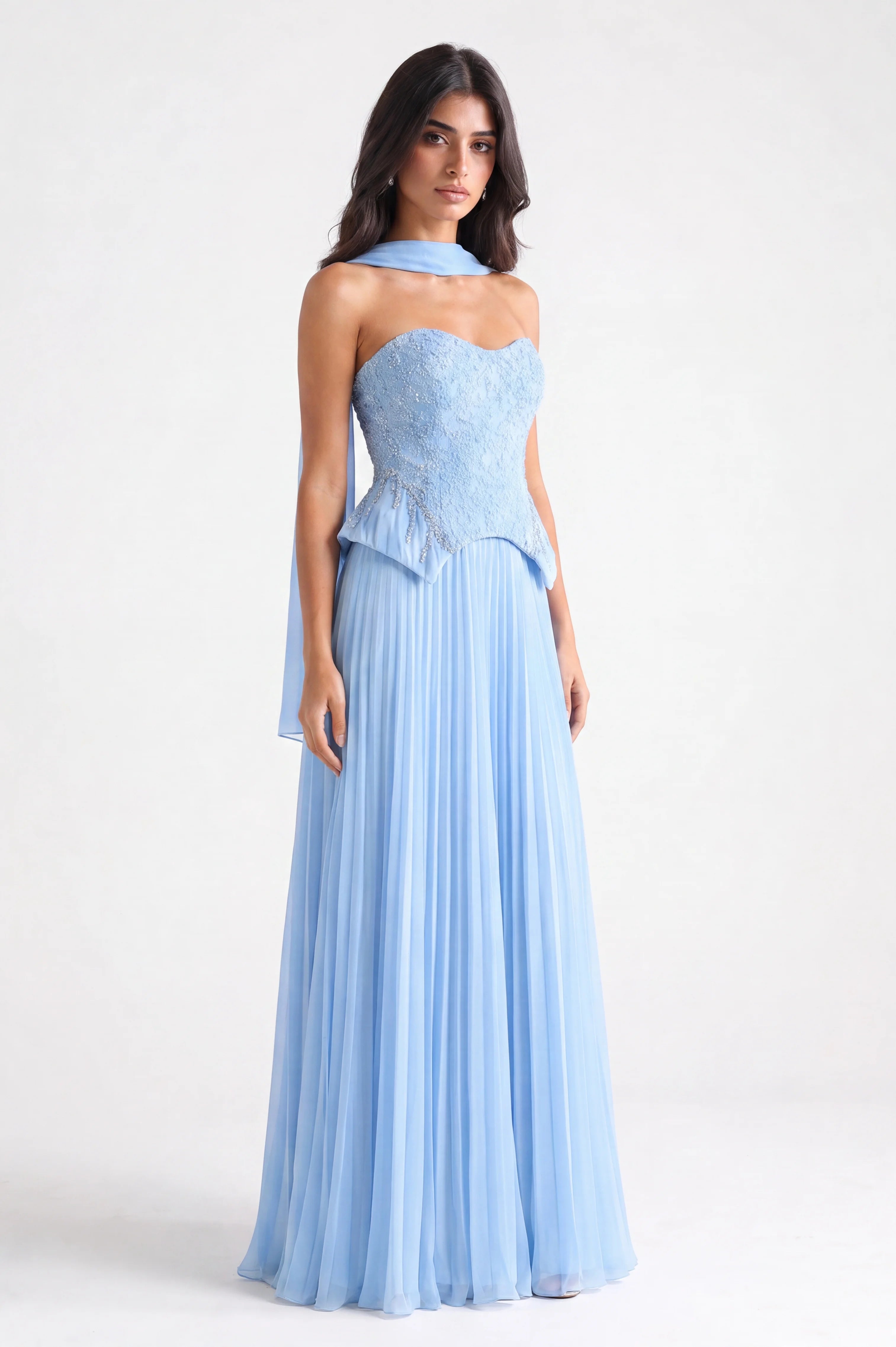 Beaded Lace Corset Plisse Tulle Skirt