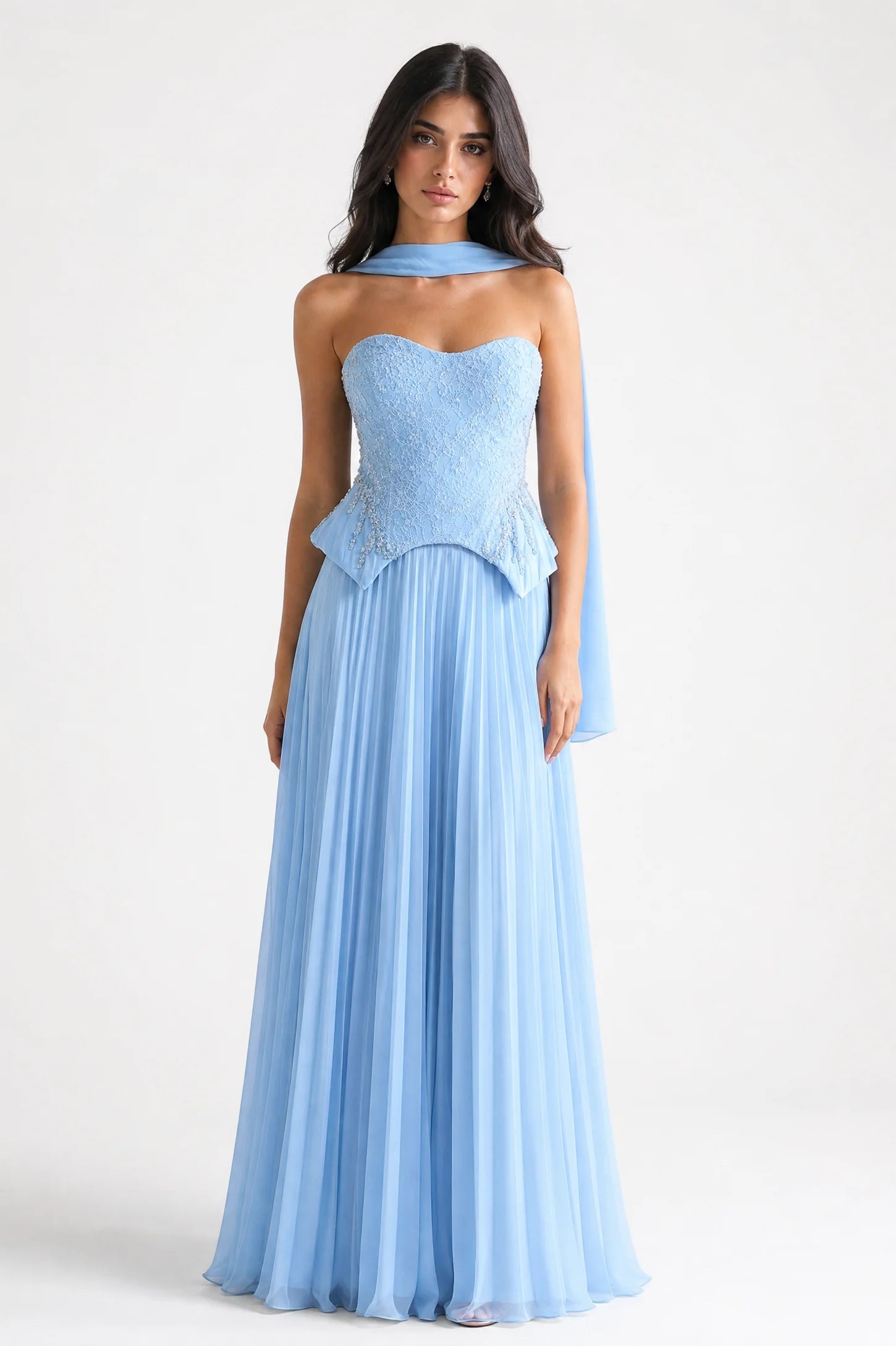 Beaded Lace Corset Plisse Tulle Skirt