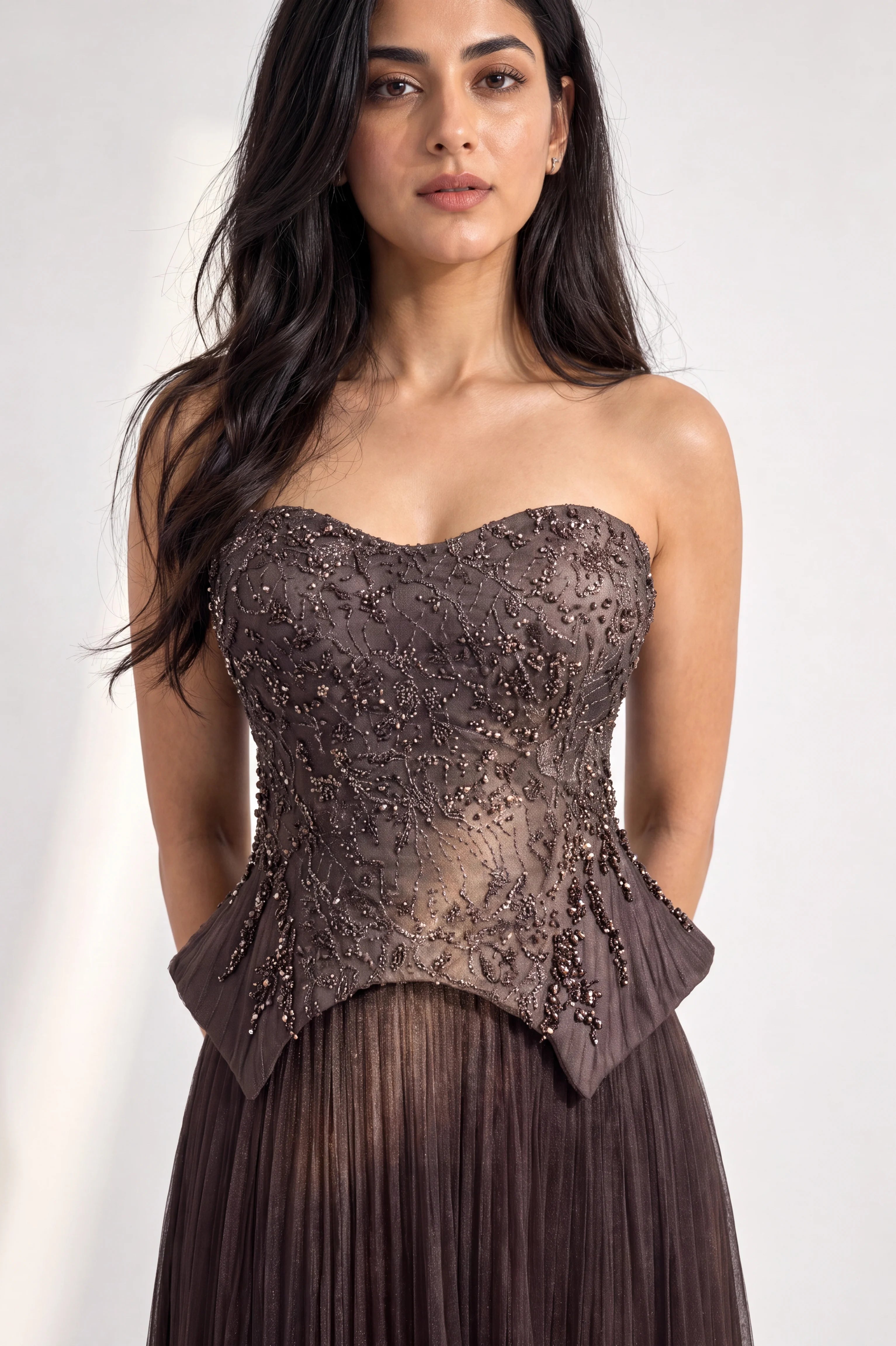 Beaded Lace Corset Plisse Tulle Skirt