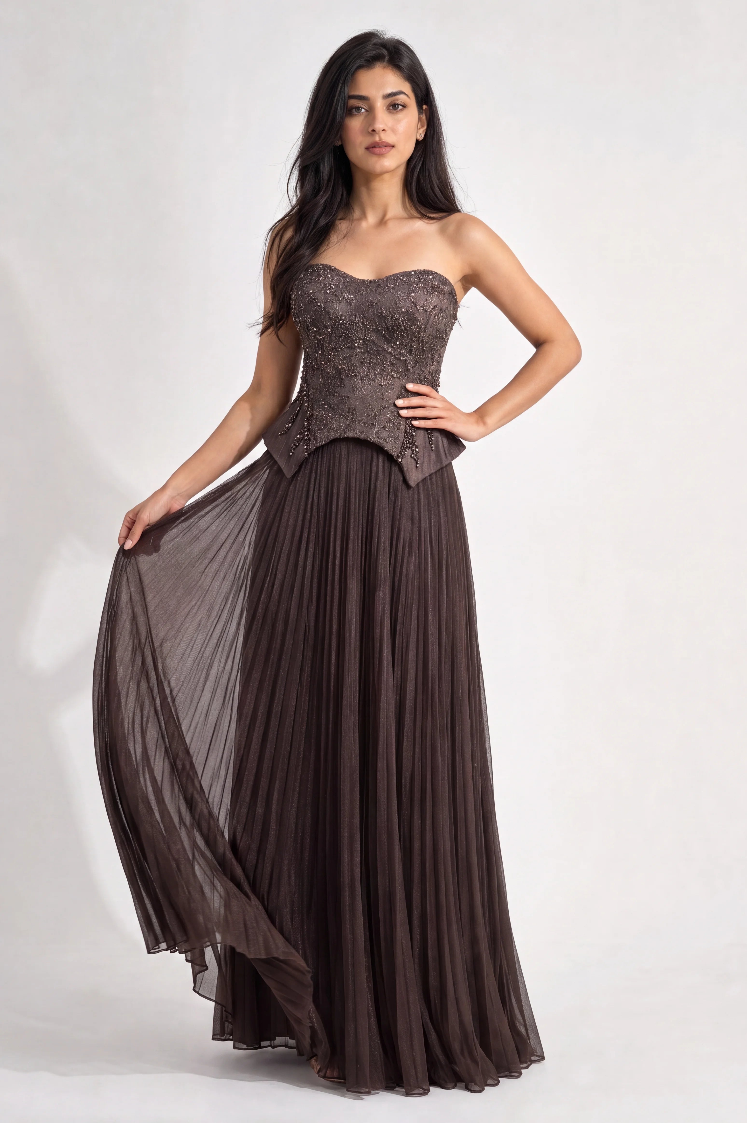 Beaded Lace Corset Plisse Tulle Skirt