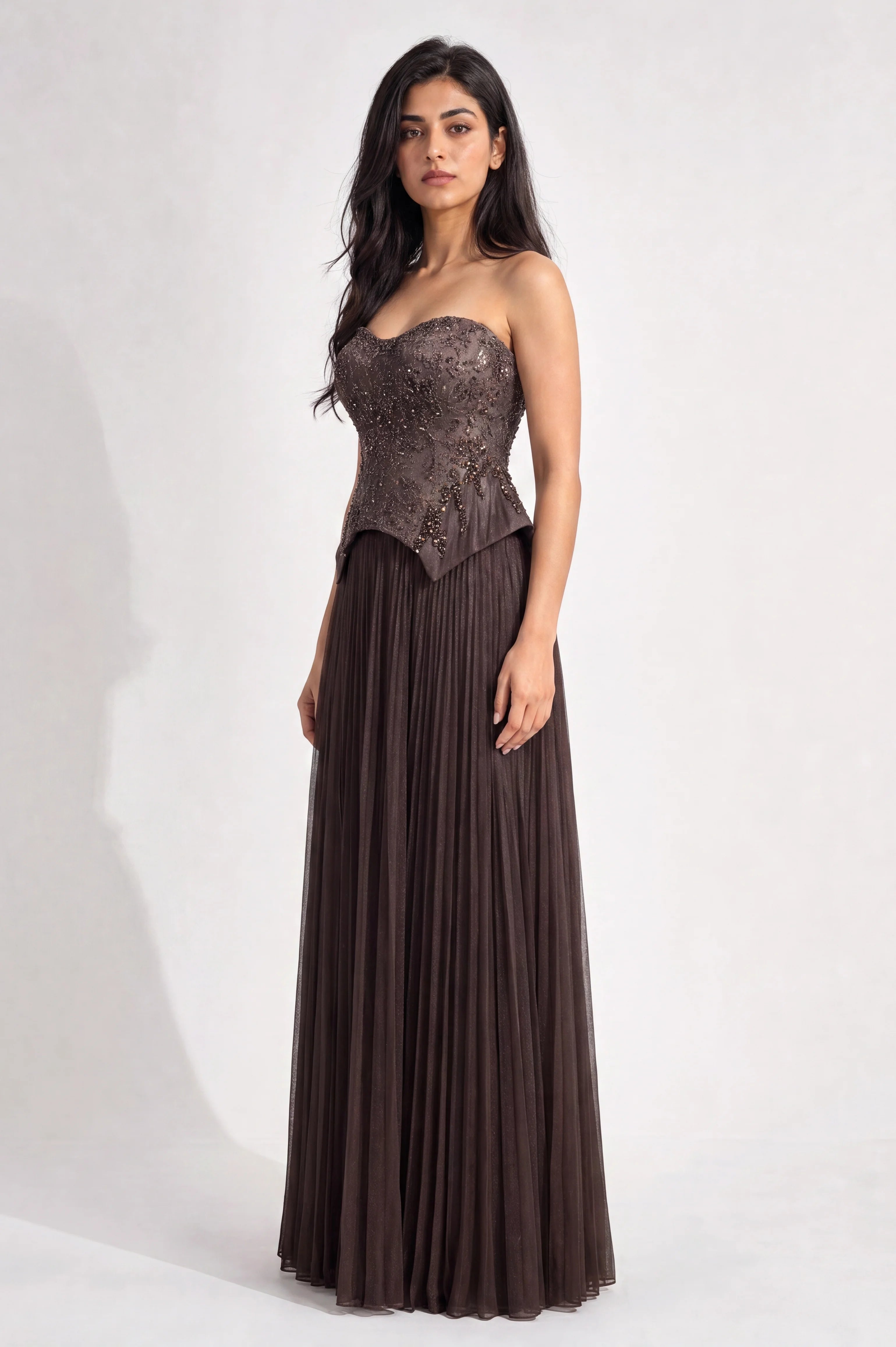 Beaded Lace Corset Plisse Tulle Skirt