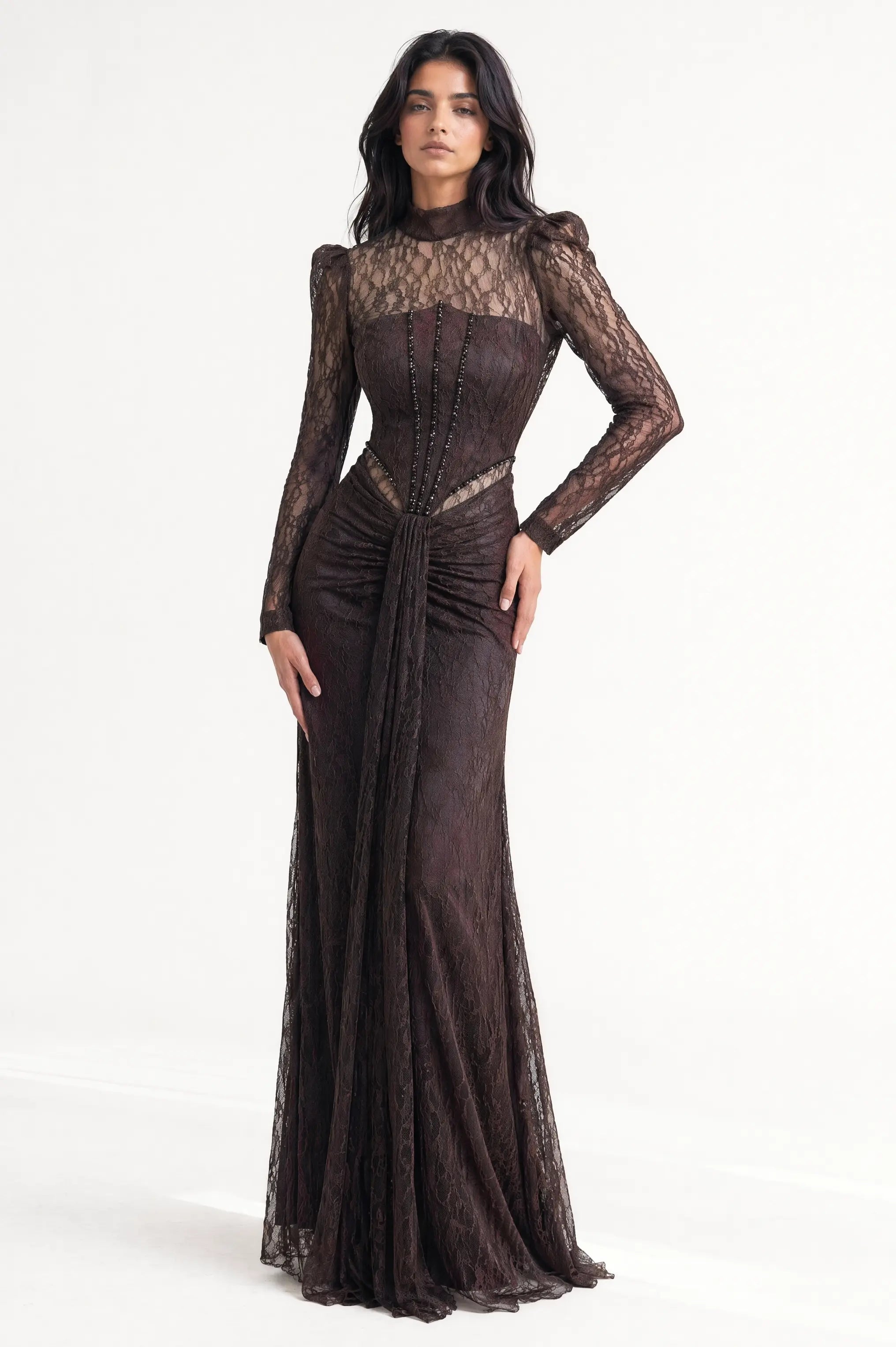 Beaded Lines Corset Dantel Dress