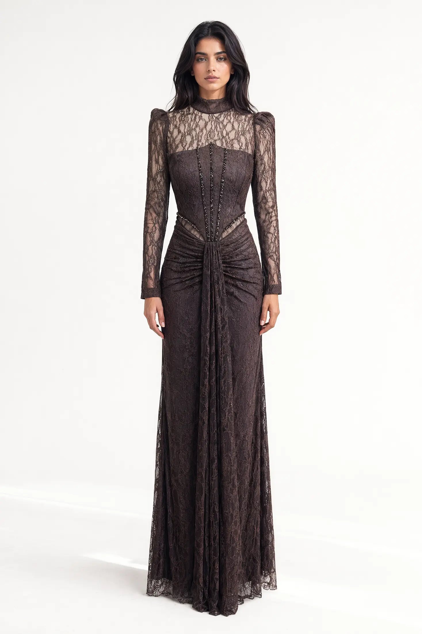 Beaded Lines Corset Dantel Dress