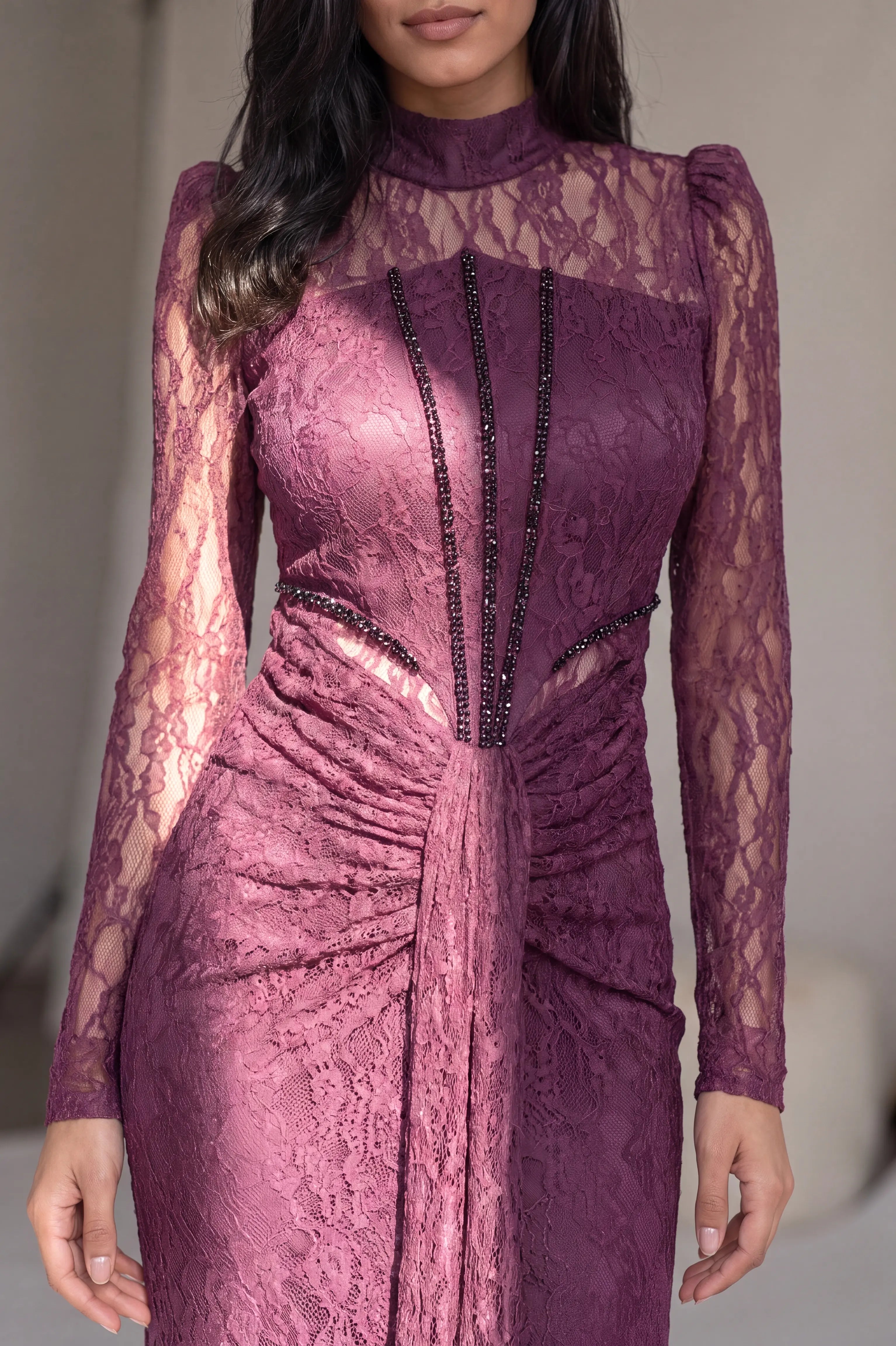 Beaded Lines Corset Dantel Dress