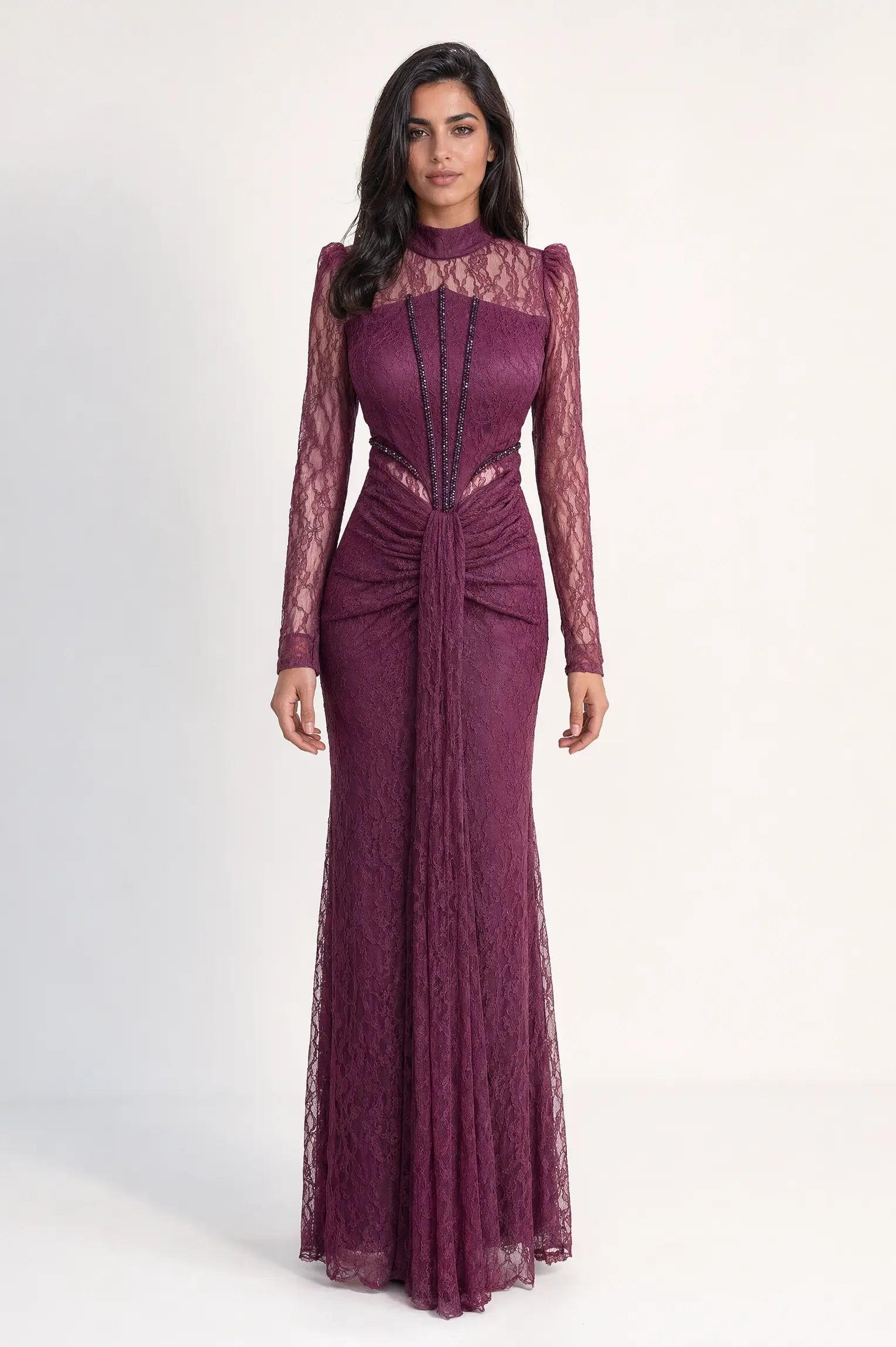 Beaded Lines Corset Dantel Dress