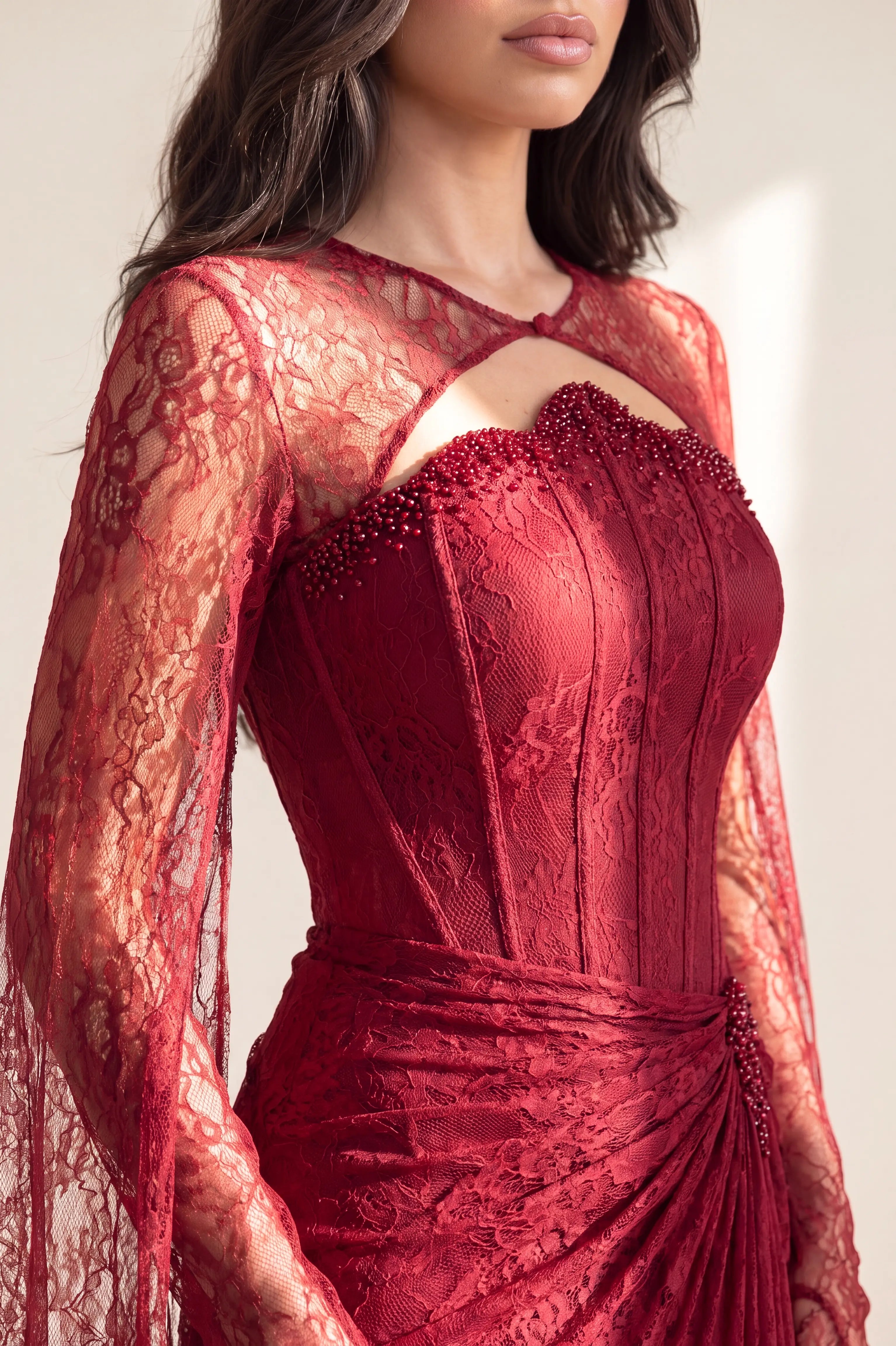 Beaded Mermaid Corset Shawl Dantel Dress