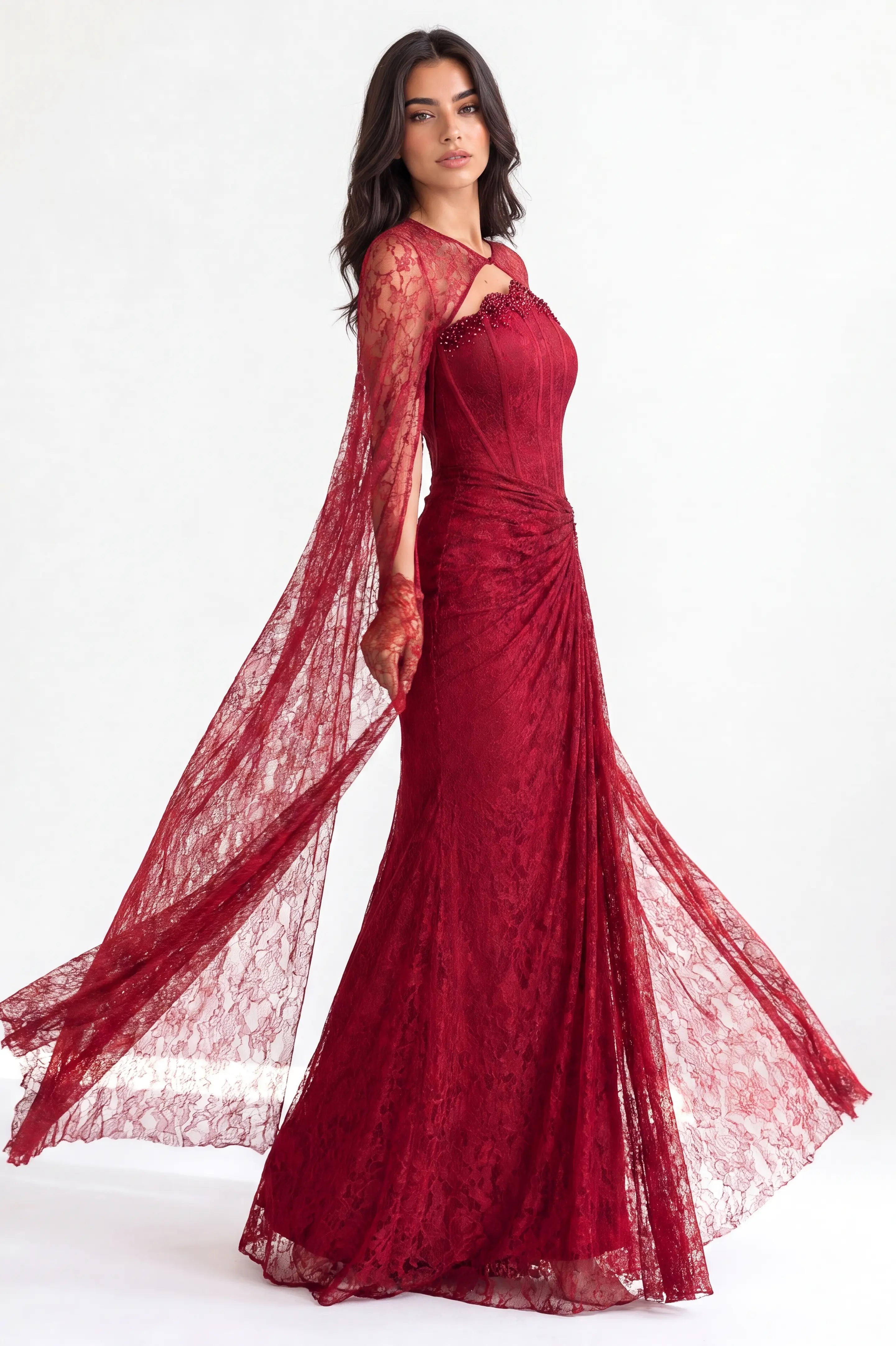 Beaded Mermaid Corset Shawl Dantel Dress