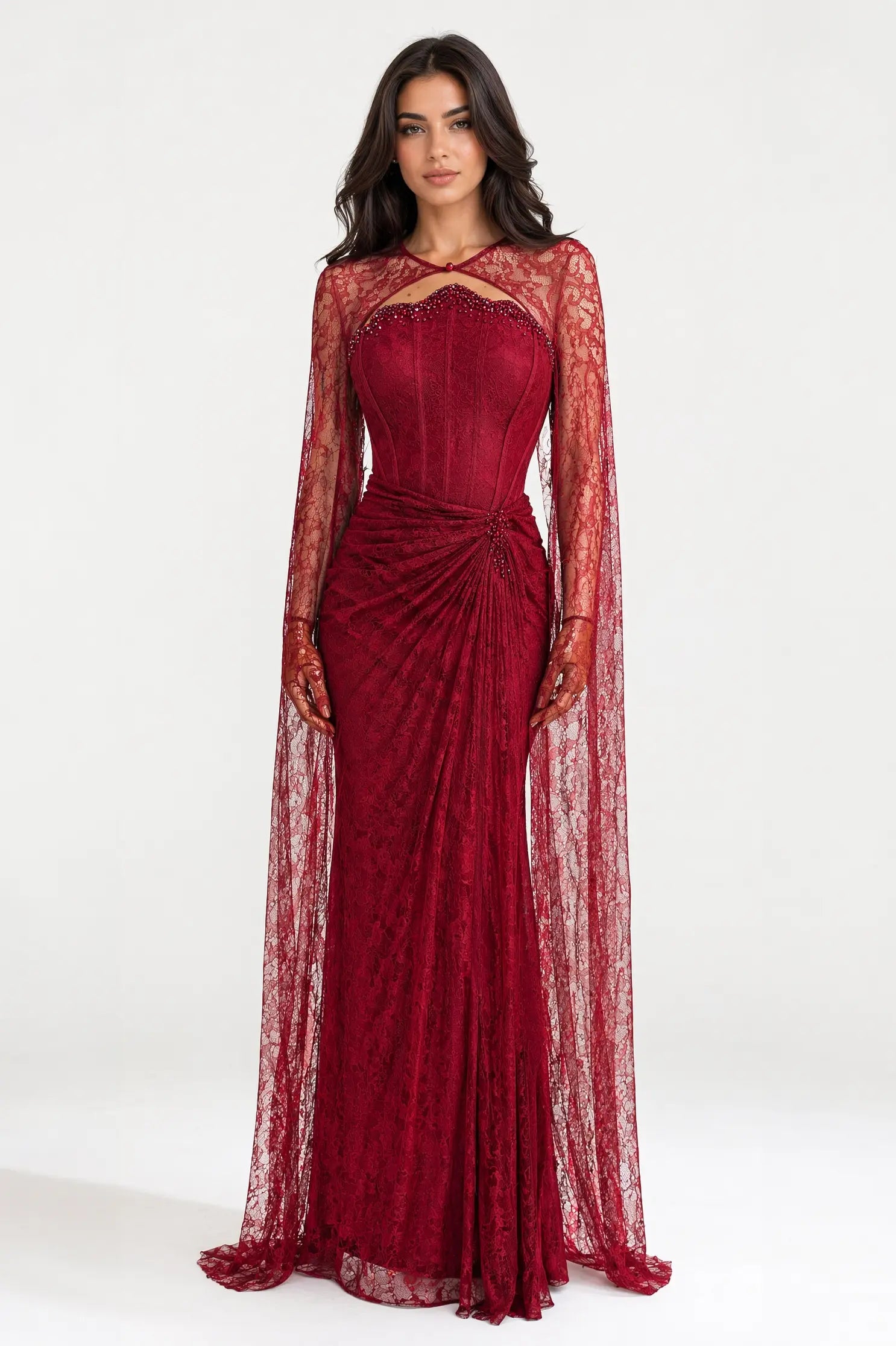 Beaded Mermaid Corset Shawl Dantel Dress