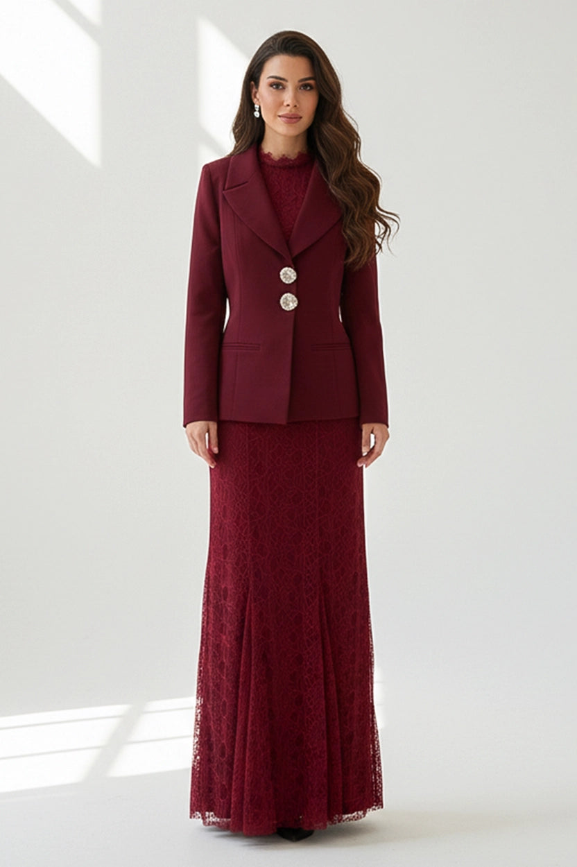 Beaded Neck Dantel Dress Blazer Set