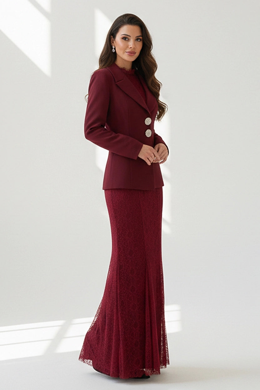 Beaded Neck Dantel Dress Blazer Set