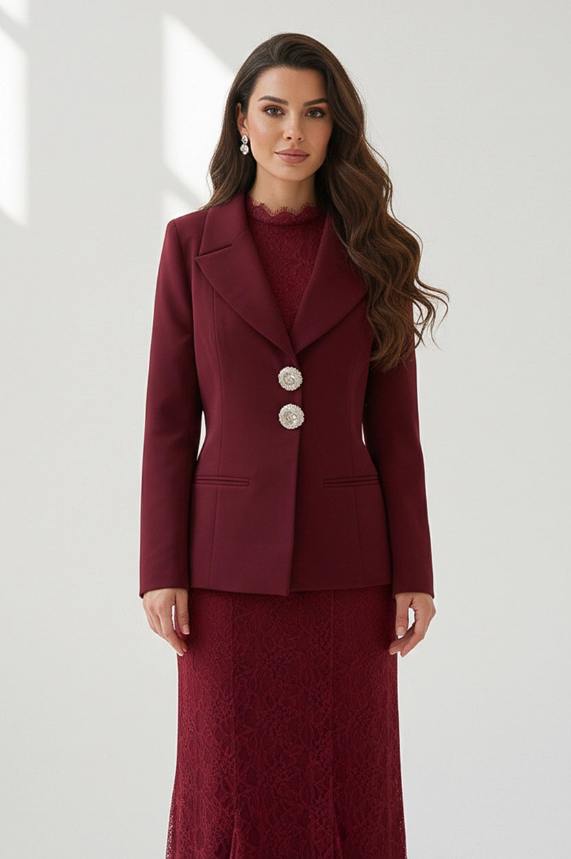 Beaded Neck Dantel Dress Blazer Set