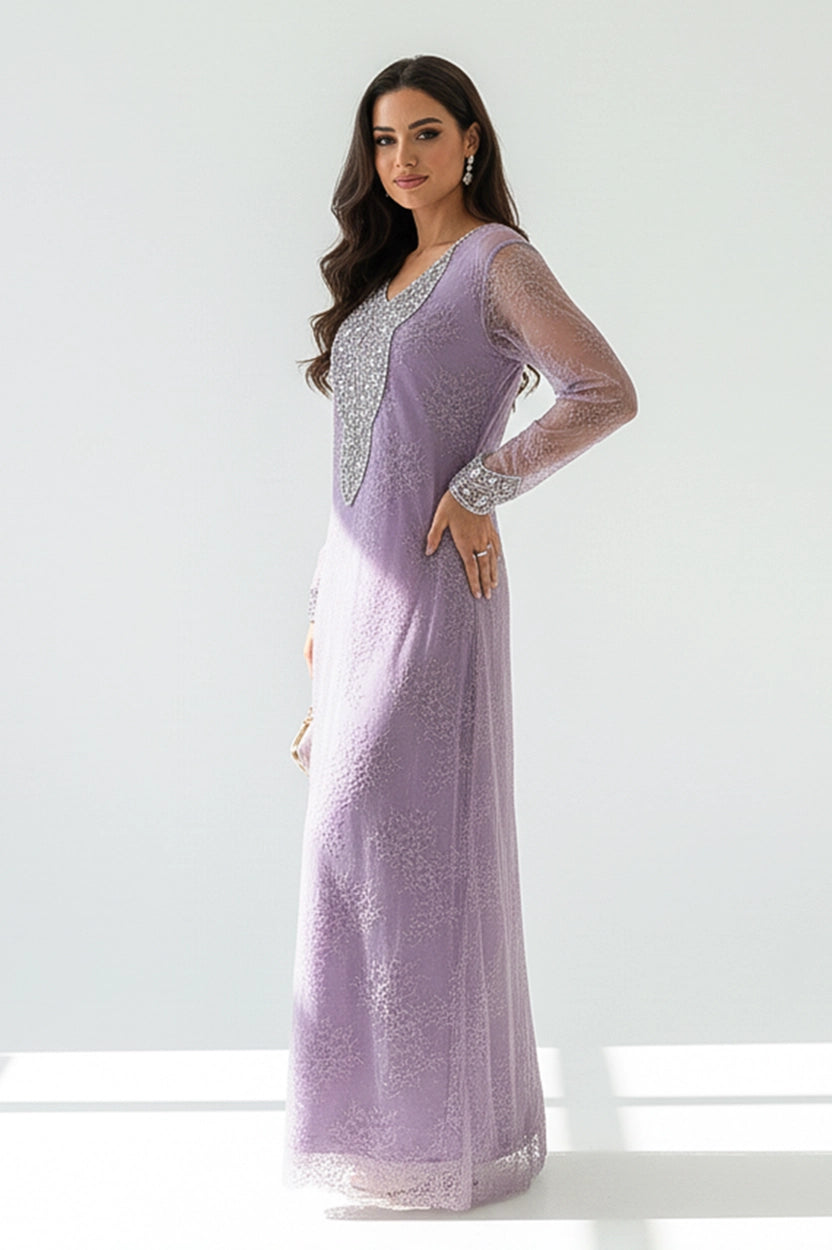 Beaded Neck Dantel Jalabiya