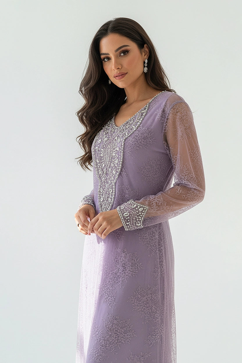 Beaded Neck Dantel Jalabiya