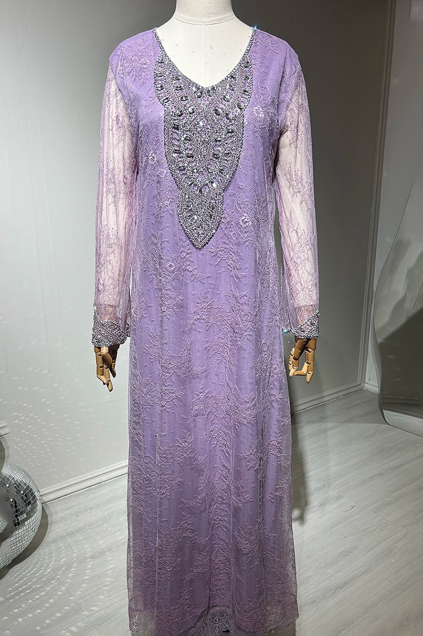 Beaded Neck Dantel Jalabiya