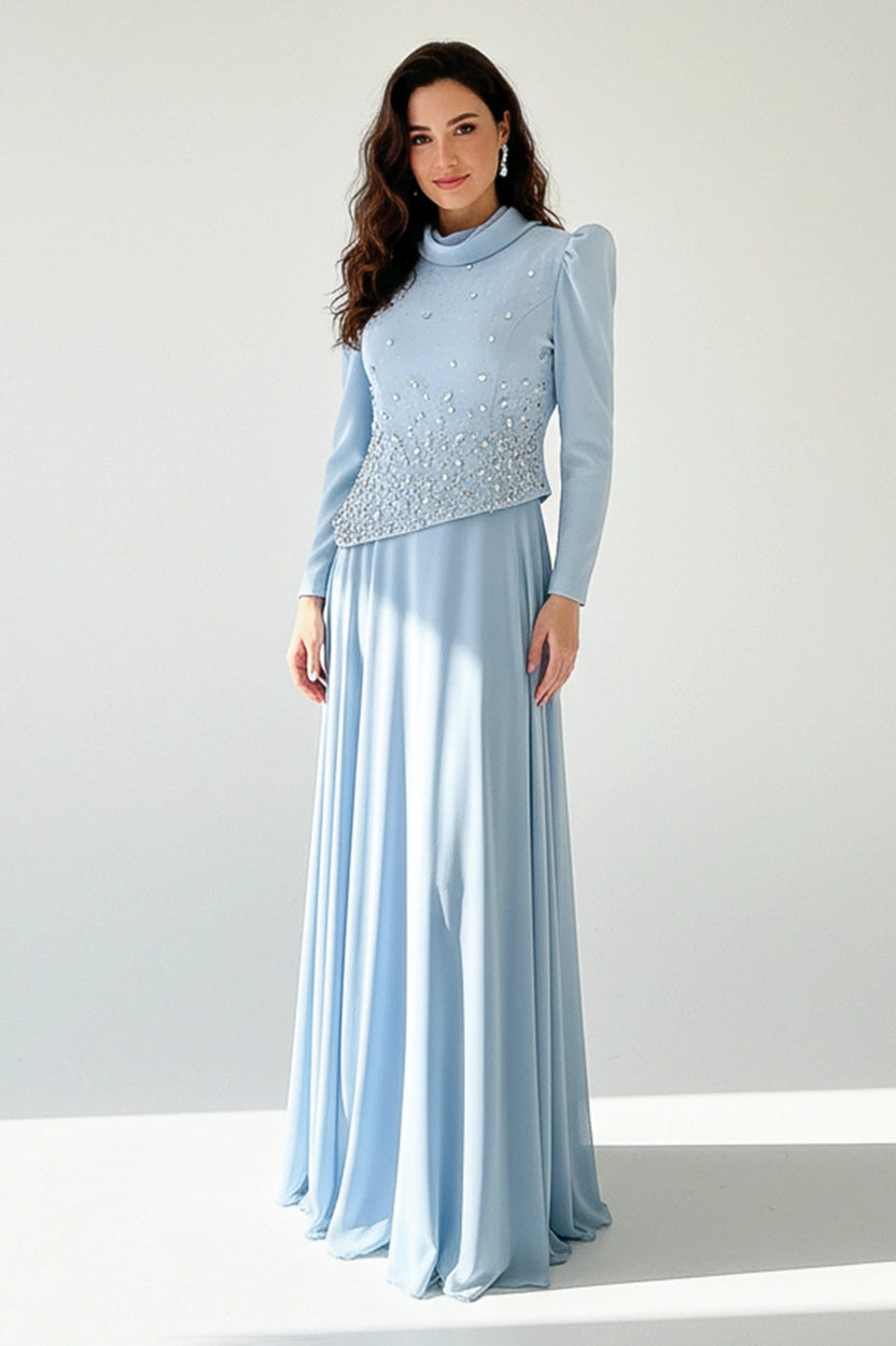 Beaded Top Chiffon Skirt Set