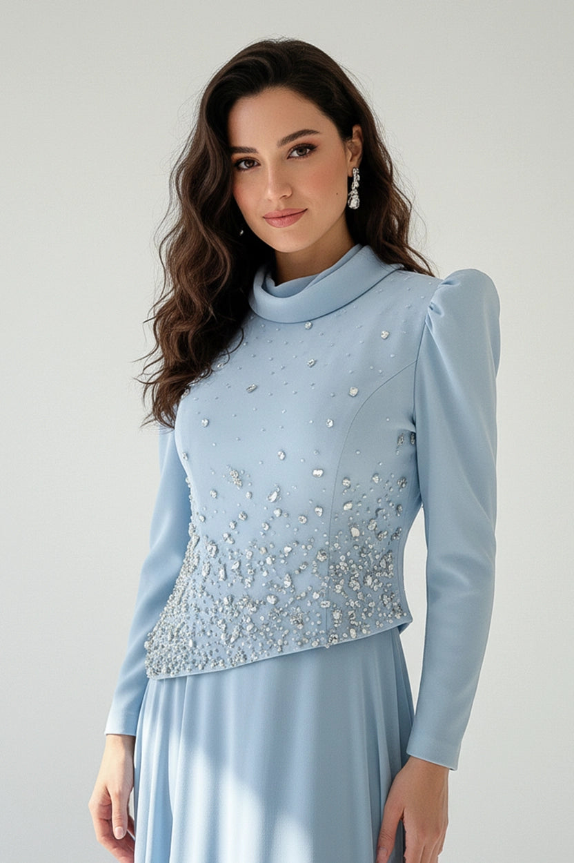 Beaded Top Chiffon Skirt Set